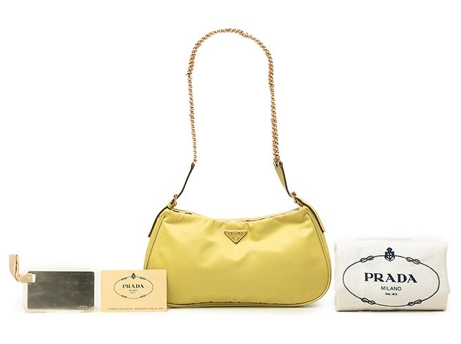 Prada Gelbe Tessuto Schultertasche mit Kette - vue 10