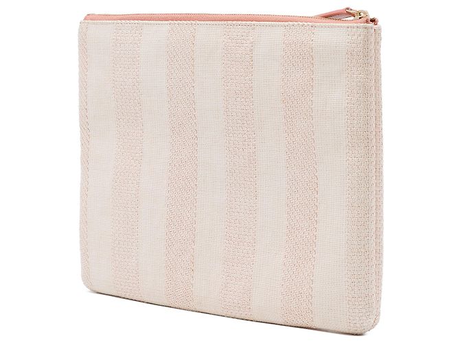 Clutch Chanel Deauville O Case Medium in rafia beige - vista 2