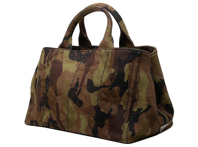 Tote Sacola Prada em lona Canapa marrom com logo camuflado - vista 2