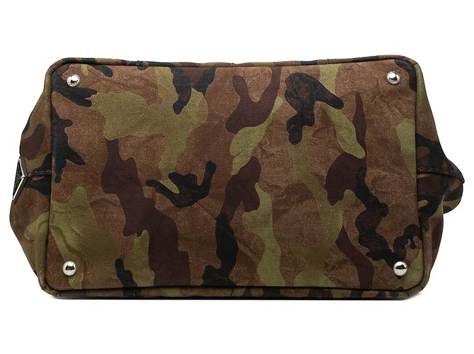Tote Sacola Prada em lona Canapa marrom com logo camuflado - vista 3