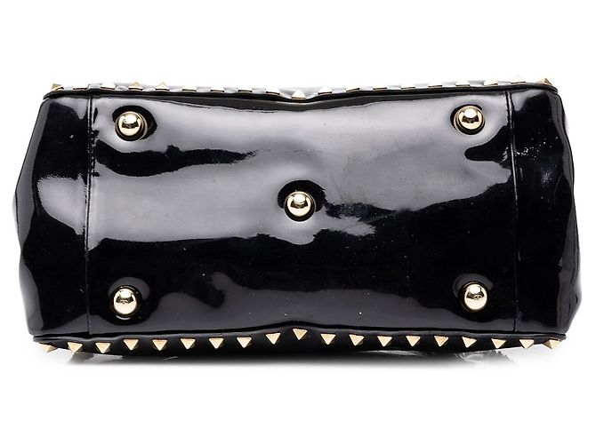 Borsa Tote Valentino Rockstud in vernice nera con doppio manico e patta - vista 3