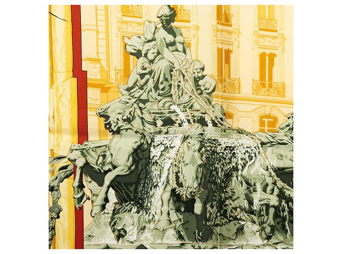 Hermès Yellow La Fontaine De Bartholdi Seidentuch 90 - Ansicht 5