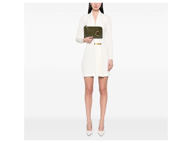 Clutch Chloé C Flat em couro com relevo de crocodilo verde - vista 6