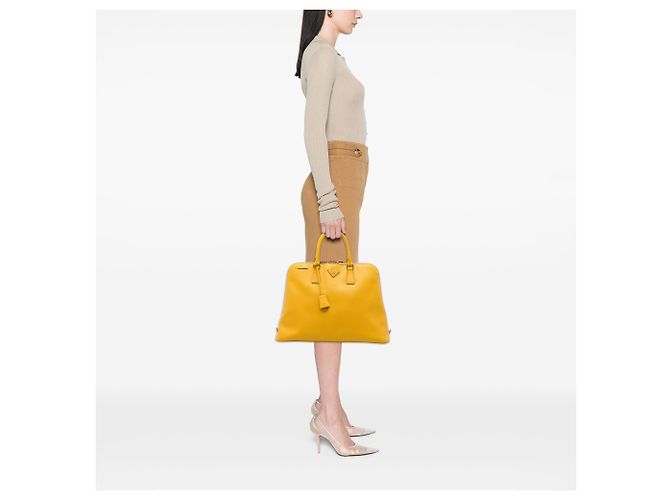 Borsa Prada Yellow Large Saffiano Lux Promenade Satchel - vista 7