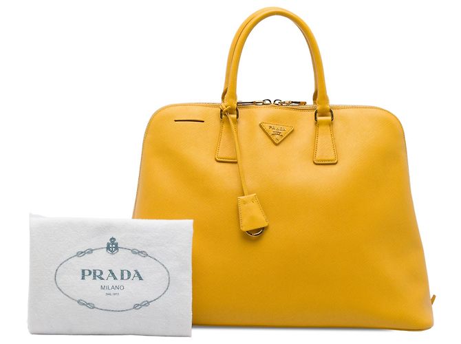 Borsa Prada Yellow Large Saffiano Lux Promenade Satchel - vista 8