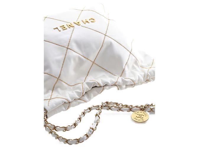Borsa Chanel 22 Small in vitello lucido matelassé bianco con catena - vista 11