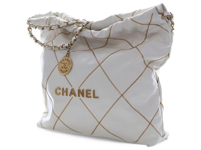 Borsa Chanel 22 Small in vitello lucido matelassé bianco con catena - vista 13