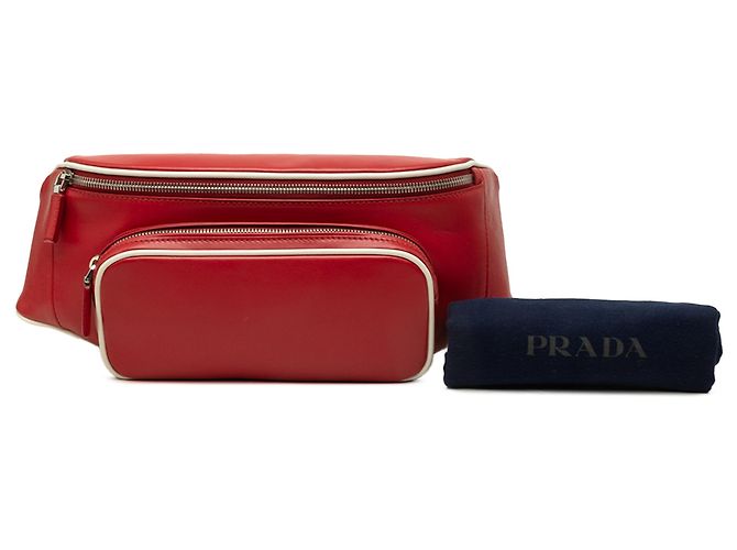 Prada Gürteltasche aus rotem Leder mit Reißverschlusstasche - Ansicht 7