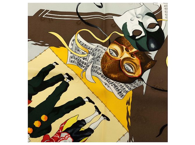 Foulard di seta Hermès Yellow Le Carnaval de Venise 90 - vista 6