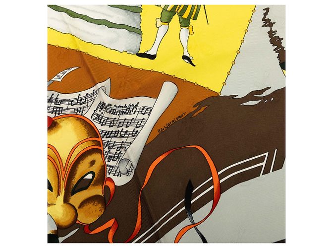 Foulard di seta Hermès Yellow Le Carnaval de Venise 90 - vista 7