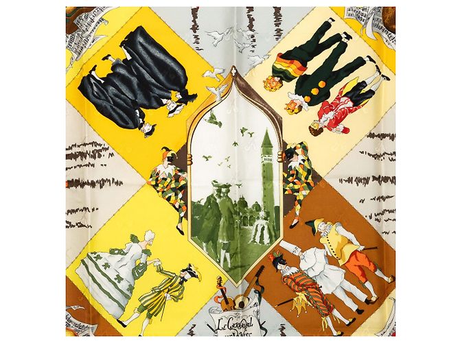 Foulard di seta Hermès Yellow Le Carnaval de Venise 90 - vista 8