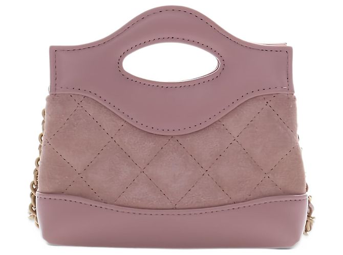 Bolsa Chanel 31 Shopping em camurça micro acolchoada e couro de bezerro brilhante rosa - vista 2