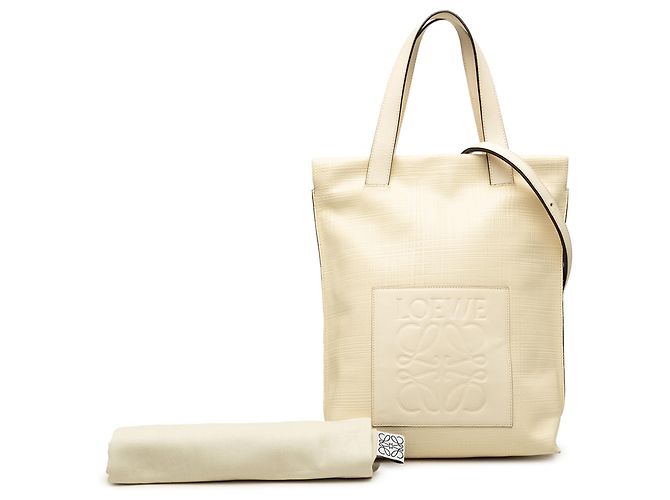 Borsa Shopper Anagram LOEWE in lino e vitello goffrato marrone - vista 7