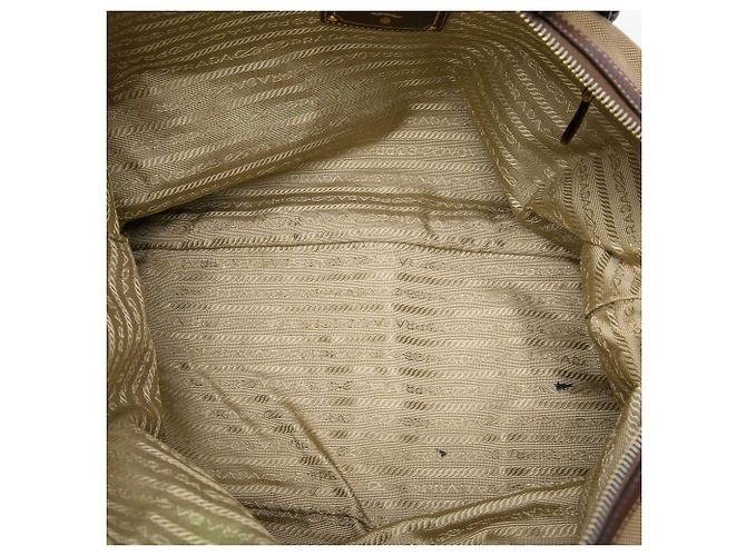 Borsa Satchel Prada in tela Canapa beige con logo - vista 4