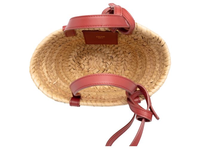 Céline Celine Beige Nano Raffia Cuir Triomphe Classic Panier Tote - vista 4