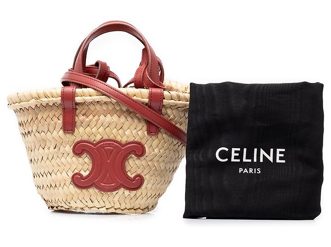 Céline Celine Beige Nano Raffia Cuir Triomphe Classic Panier Tote - vista 7