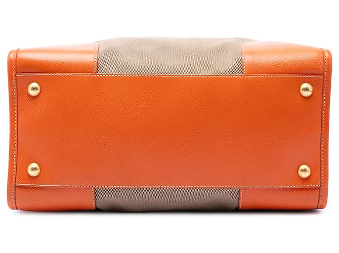 Bolsa Satchel Prada em lona Canapa com logo e acabamento em Saffiano marrom - vista 3