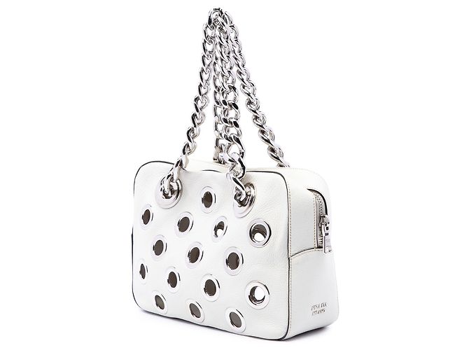 Borsa a tracolla Prada White Vitello Daino con catena e occhielli - vista 2