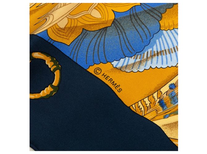 Lenço de seda Hermès Yellow Soleil de Soie 90 - vista 5