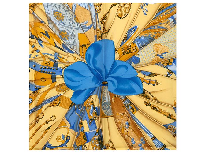 Lenço de seda Hermès Yellow Soleil de Soie 90 - vista 8