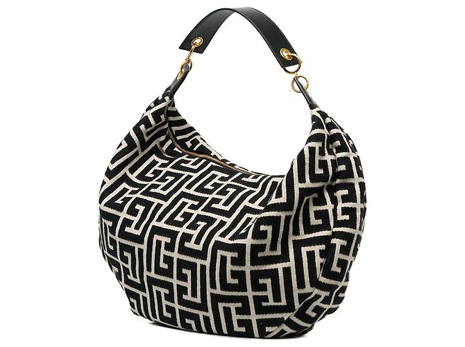 Balmain 1945 Hobo-Tasche aus schwarzem Monogramm-Canvas - Ansicht 2