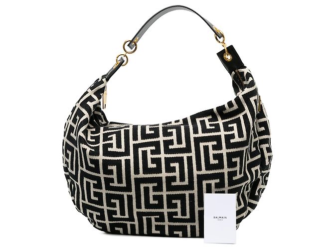 Balmain 1945 Hobo-Tasche aus schwarzem Monogramm-Canvas - Ansicht 6