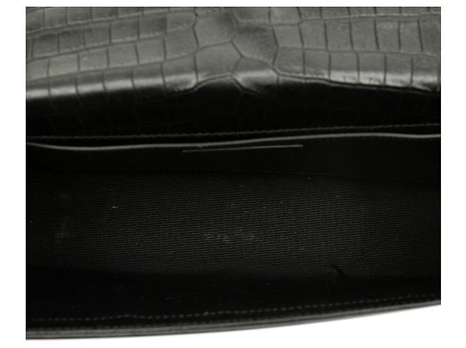 Autre Marque Saint Laurent Black Medium Croc Embossed Leather Monogram Kate Tassel Crossbody - view 4