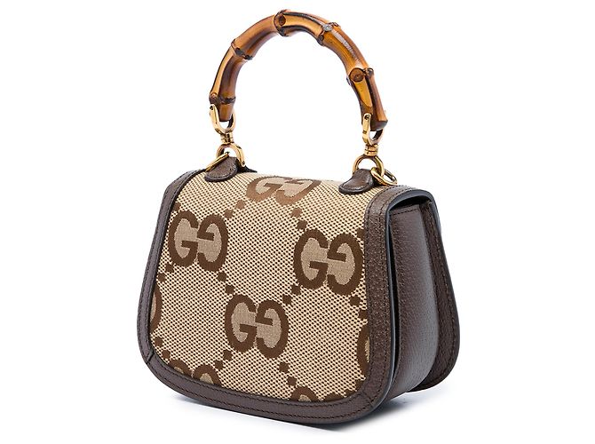 Bamboo Borsa Gucci Mini Jumbo GG Canvas 1947 con manico in bambù, Beige - vista 2