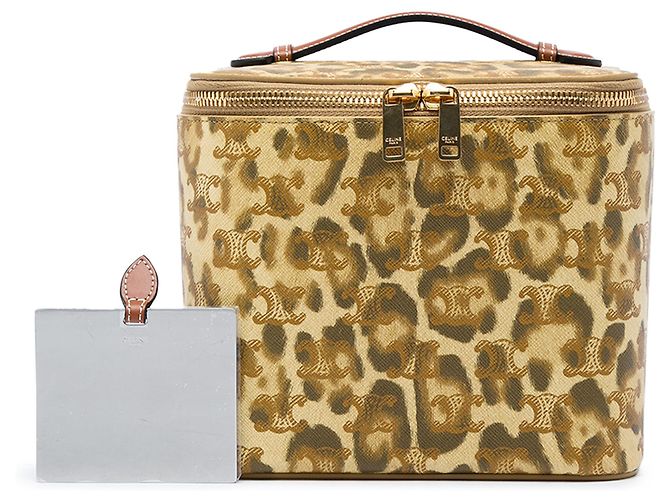 Céline Celine Beige Triomphe Coated Canvas Leopard Print Vanity Case - Ansicht 7