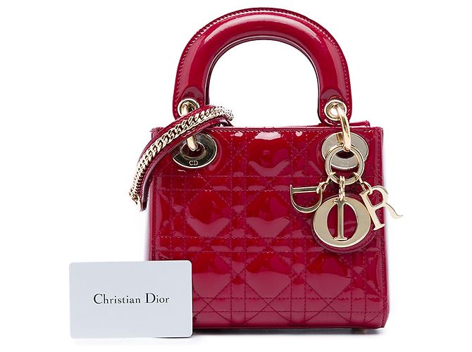 Dior Red Mini Patent Cannage Lady Dior - vista 6