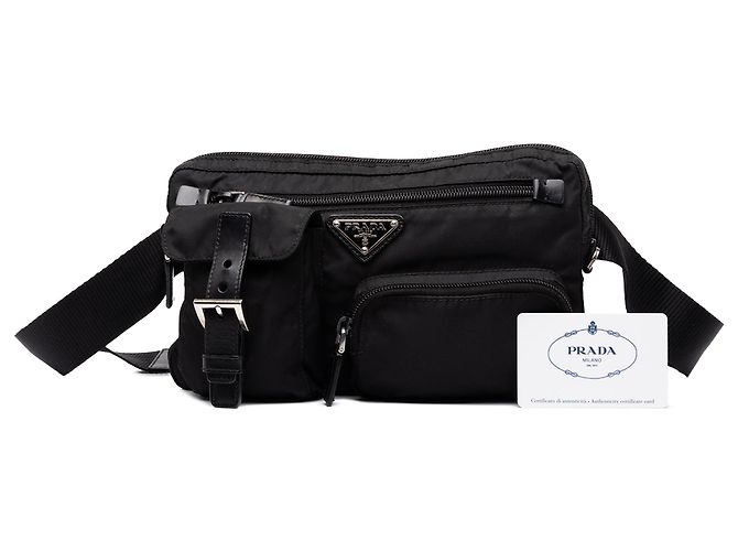 Borsello da cintura Prada in Tessuto nero multi-tasche - vista 7