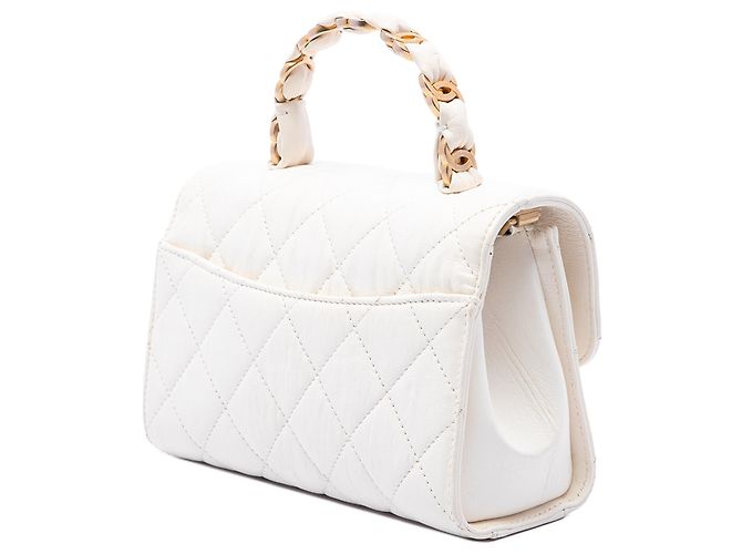 Chanel Mini Quilted Crumpled Lambskin CC Links Top Handle Flap Weiß - Ansicht 2