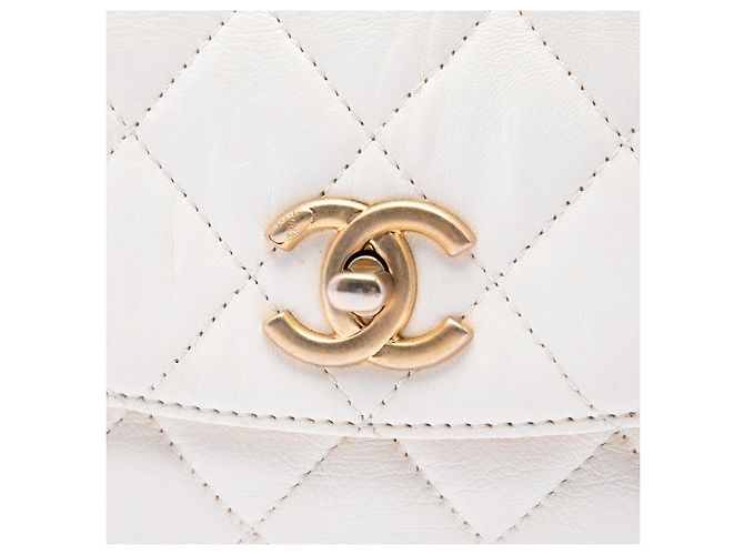 Chanel Mini Quilted Crumpled Lambskin CC Links Top Handle Flap Weiß - Ansicht 5