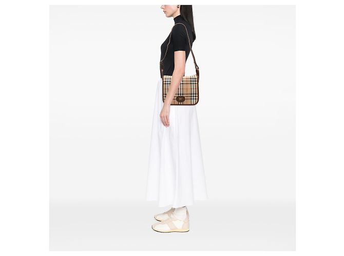 Sac à épaule Burberry Beige Haymarket Check Canvas - vue 8