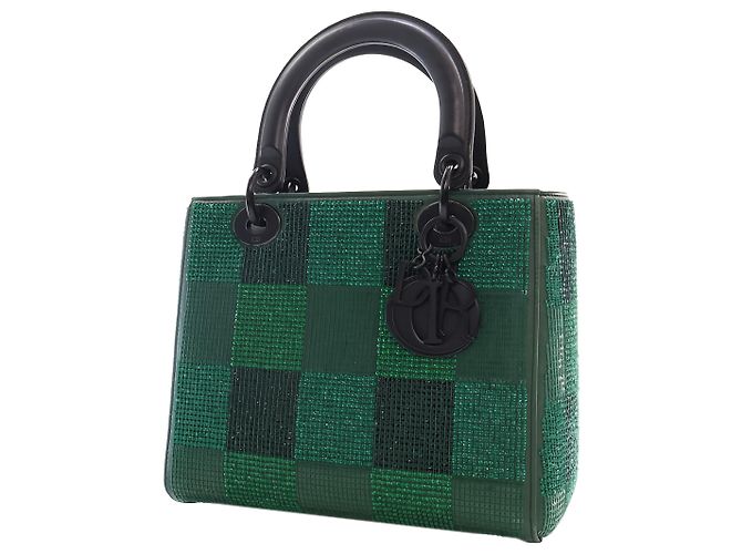 Dior Green Medium Crystal Embellished Calfskin Checkered Lady Dior - vue 13