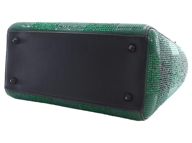 Dior Green Medium Crystal Embellished Calfskin Checkered Lady Dior - vue 14