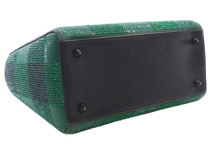 Dior Green Medium Crystal Embellished Calfskin Checkered Lady Dior - vue 15