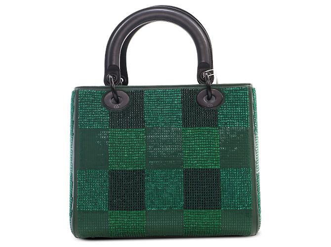 Dior Green Medium Crystal Embellished Calfskin Checkered Lady Dior - vue 2