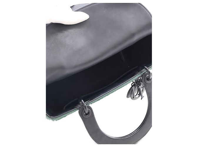 Dior Green Medium Crystal Embellished Calfskin Checkered Lady Dior - vue 4