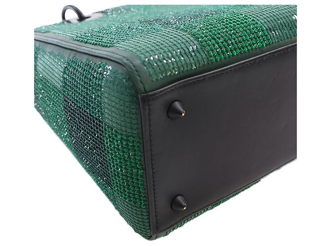 Dior Green Medium Crystal Embellished Calfskin Checkered Lady Dior - vue 8