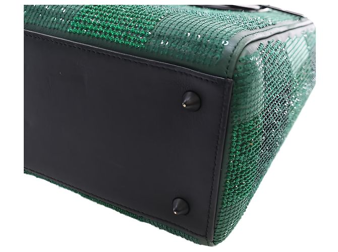 Dior Green Medium Crystal Embellished Calfskin Checkered Lady Dior - vue 9