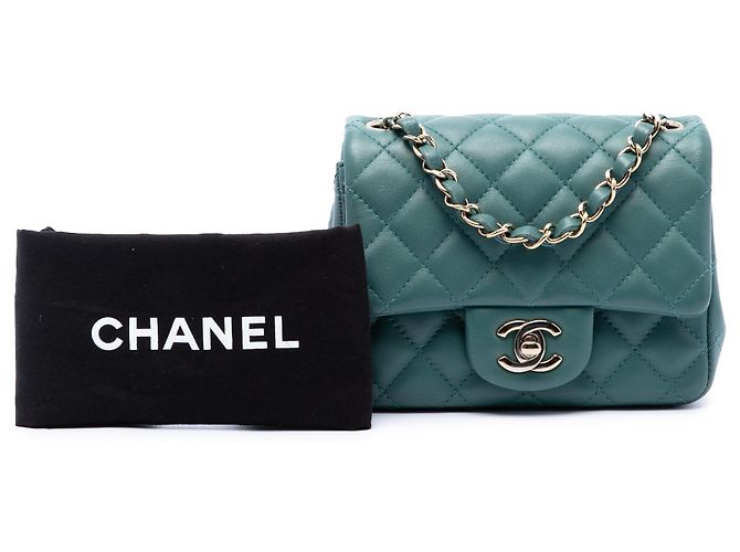 Chanel Green Mini Square Classic Lambskin Single Flap - vista 7