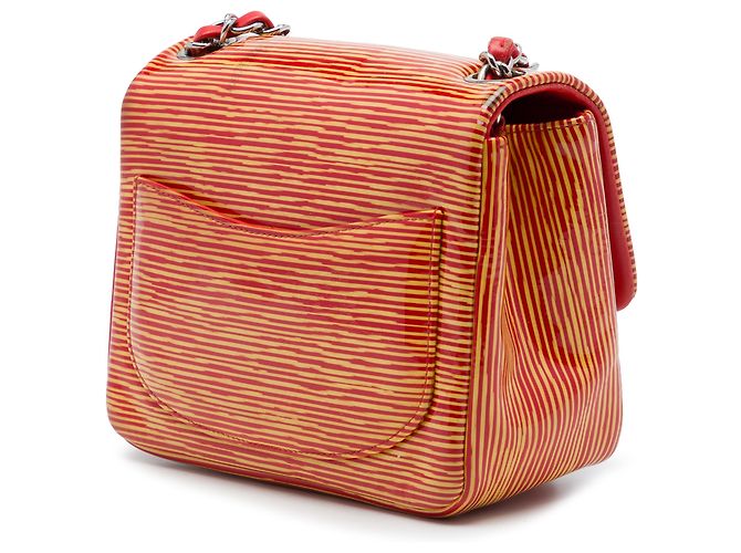 Chanel Orange Mini Square Classic Patent Striped Single Flap - vista 2
