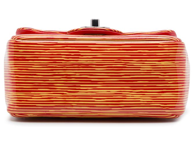 Chanel Orange Mini Square Classic Patent Striped Single Flap - vista 3