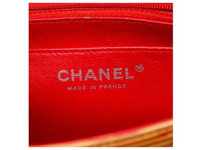 Chanel Orange Mini Square Classic Patent Striped Single Flap - vista 5