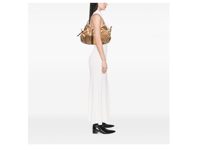 Borsa a tracolla Gucci Beige GG Crystal Horsebit Web - vista 5