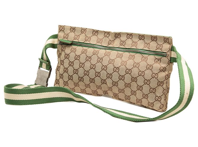 Bolso cinturón Gucci Beige GG Canvas Web con doble bolsillo - vista 2