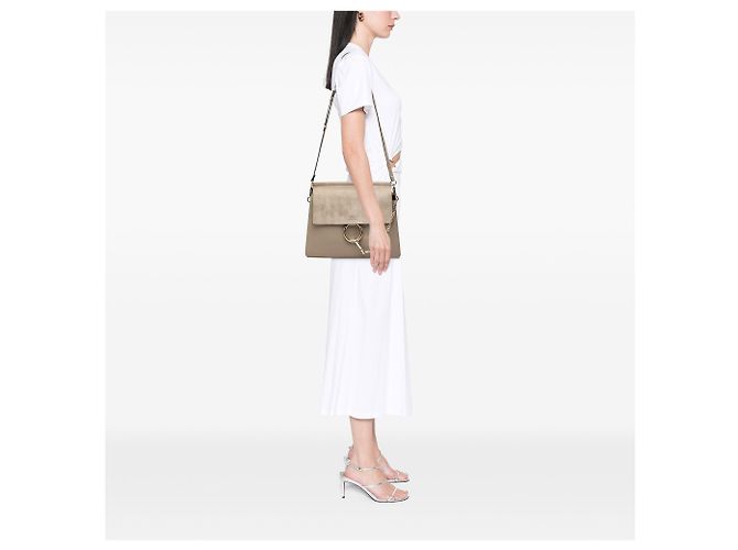 Chloé Faye Crossbody in pelle di vitello e camoscio marrone Medium - vista 6