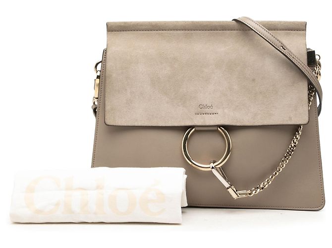 Chloé Faye Crossbody in pelle di vitello e camoscio marrone Medium - vista 7