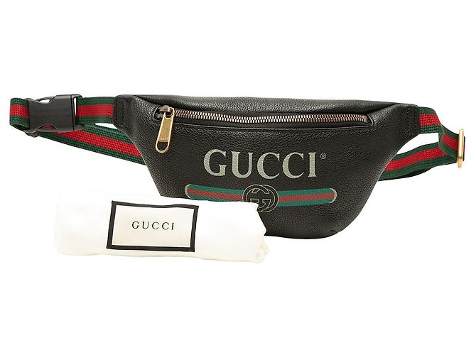Bolso cinturón Gucci Black Small Grained Calfskin Web Logo - vista 7